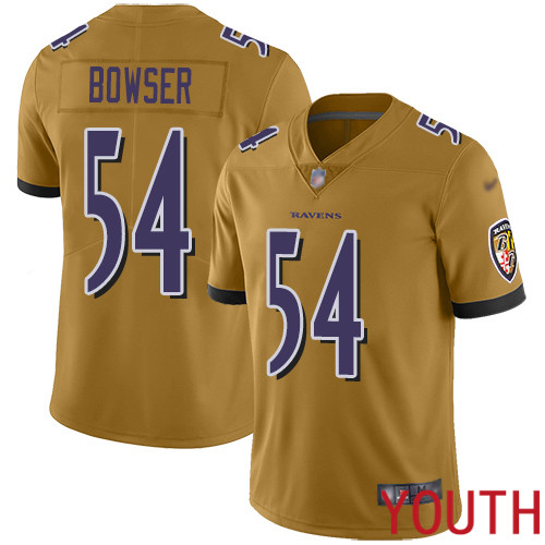 Baltimore Ravens Limited Gold Youth Tyus Bowser Jersey NFL Football #54 Inverted Legend